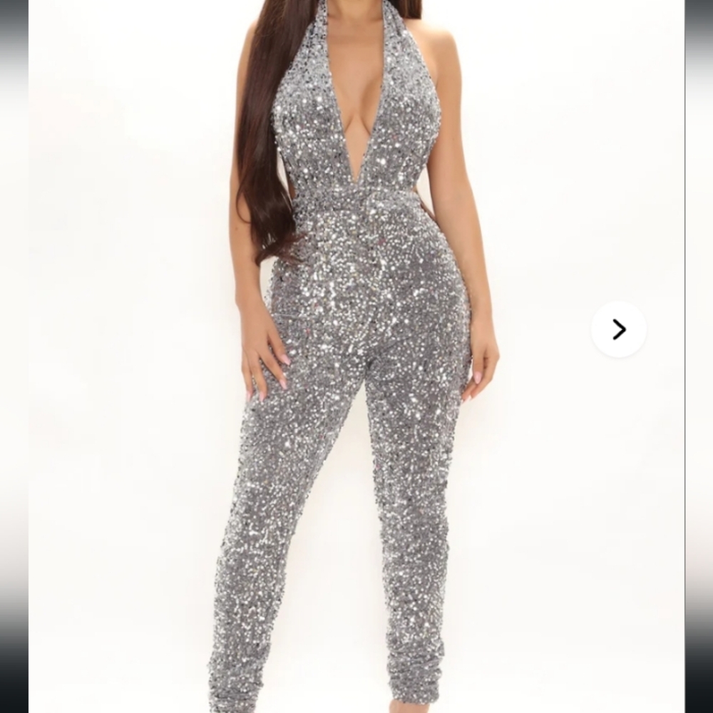 Silver Sequin Halter Jumpsuit